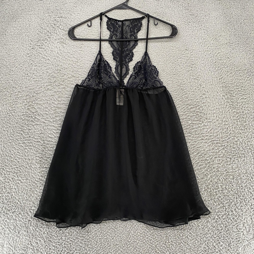 In Bloom by Jonquil Babydoll Dress Womens Small Y2K Black Lace Racerback Chemise